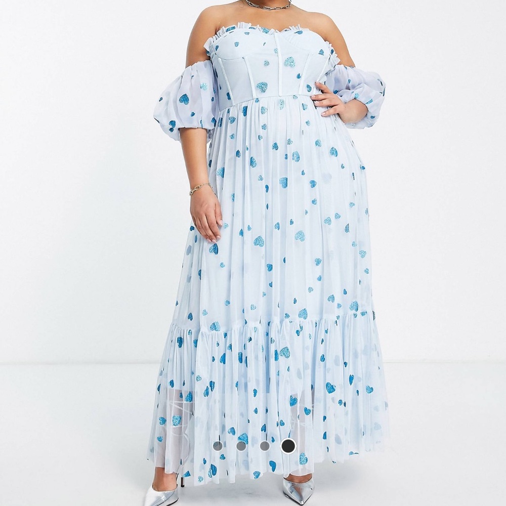 NWT - Asos Curve Lace and Beads Blue Heart Tulle Dress - Size UK 26 (US 22)
